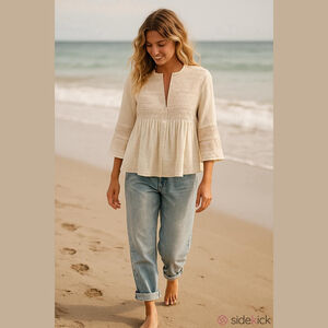 Women's Catherine Murphy Embroidered Tunic Boho Jacket, Natural Linen, US 8